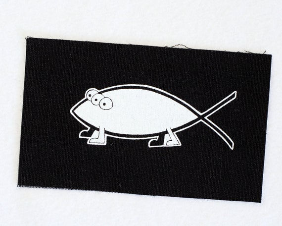 Patch Evolution - punk DIY black goth Darwin fish eco-friendly organic screen print