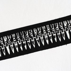 Bullet Belt long back patch white on black organic screen print silver or gold punk DIY image 1