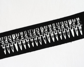 Bullet Belt long back patch - white on black organic screen print punk DIY