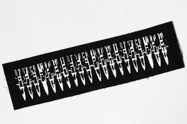 Bullet Belt long back patch white on black organic screen print silver or gold punk DIY image 1