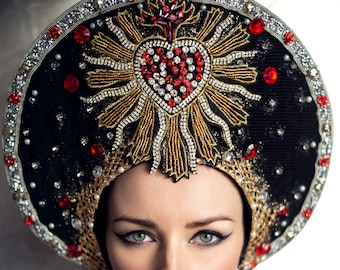 Black, Gold and Red Beaded 'Sacred Heart' Halo Headdress