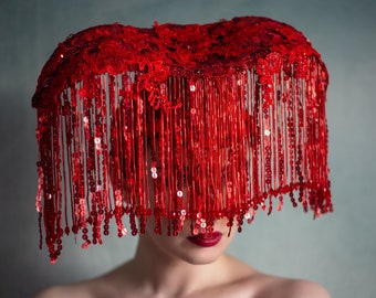 Red Lace and Crystal 'Duende' Beaded Headdress