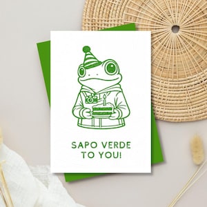 Sapo Verde To You Birthday Cake Card | Coqui Frog Stamp Design | Funny Spanish Card (PDF)