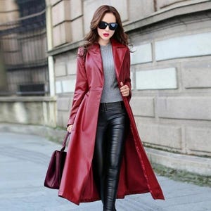 Women’s Leather Trench Coat, Soft Lambskin Genuine Jacket, Winter Long Overcoat, Stylish Raincoat, Women&#39;s Fashion, Gift for Her