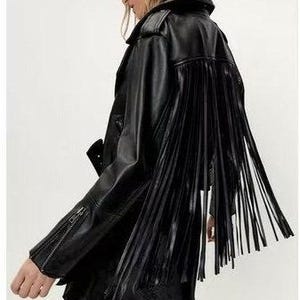 Women Fringe Jacket, Western Soft Leather Real Sheepskin Black Fringe Cow Girl Motorcycle Tassel Jacket, Festival Jacket, Personalized gift