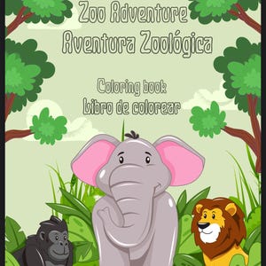 Bilingual Zoo Animals Coloring Book – English & Spanish – Kids Printable Coloring Pages – Educational Digital Download