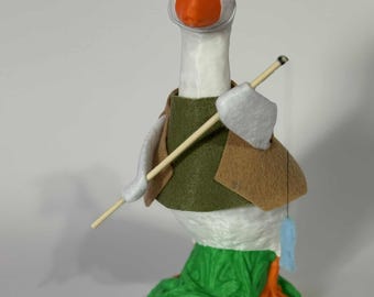 Fisherman Desk Goose Costume: Handmade Felt Outfit for 7" Goose