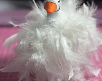 Chicken Desk Goose Outfit | Handmade Felt and feather Farm Costume for 7” Desk Goose | Funny Desk Décor | Goose Gift