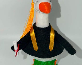 Graduation Cap & Gown Desk Goose Outfit | Handmade Felt Costume for 7”