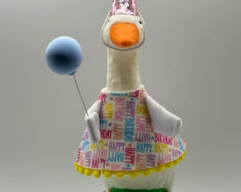 Handmade Felt Birthday 7" Desk Goose Outfit with Balloon & Hat |