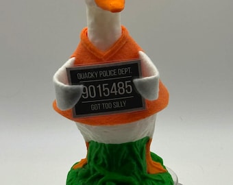 Orange Prison Jumpsuit Desk Goose Outfit | Jail Mugshot Style Felt Costume for 7” statue