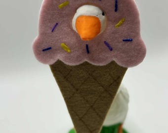 Ice Cream Cone Desk Goose Costume | Handmade Felt Outfit, Funny Decor