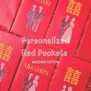 Pochette rouge personnalisée, cartes de mariage sur mesure, enveloppe rouge porte-bonheur, cérémonie du thé de mariage Hongbao, portraits personnalisés TÉLÉCHARGEMENT NUMÉRIQUE