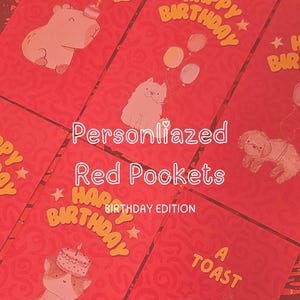 Pochette rouge personnalisée, alternative à une carte d'anniversaire personnalisée, Enveloppe porte-bonheur, Hongbao dessinés à la main, cadeau d'anniversaire, souvenir unique