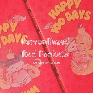 Personalized Red Pocket, Custom Baby Shower Alternative, Lucky Money Red Envelope, 100 Day Baby Celebration, Snake Baby, Chinese Zodiac