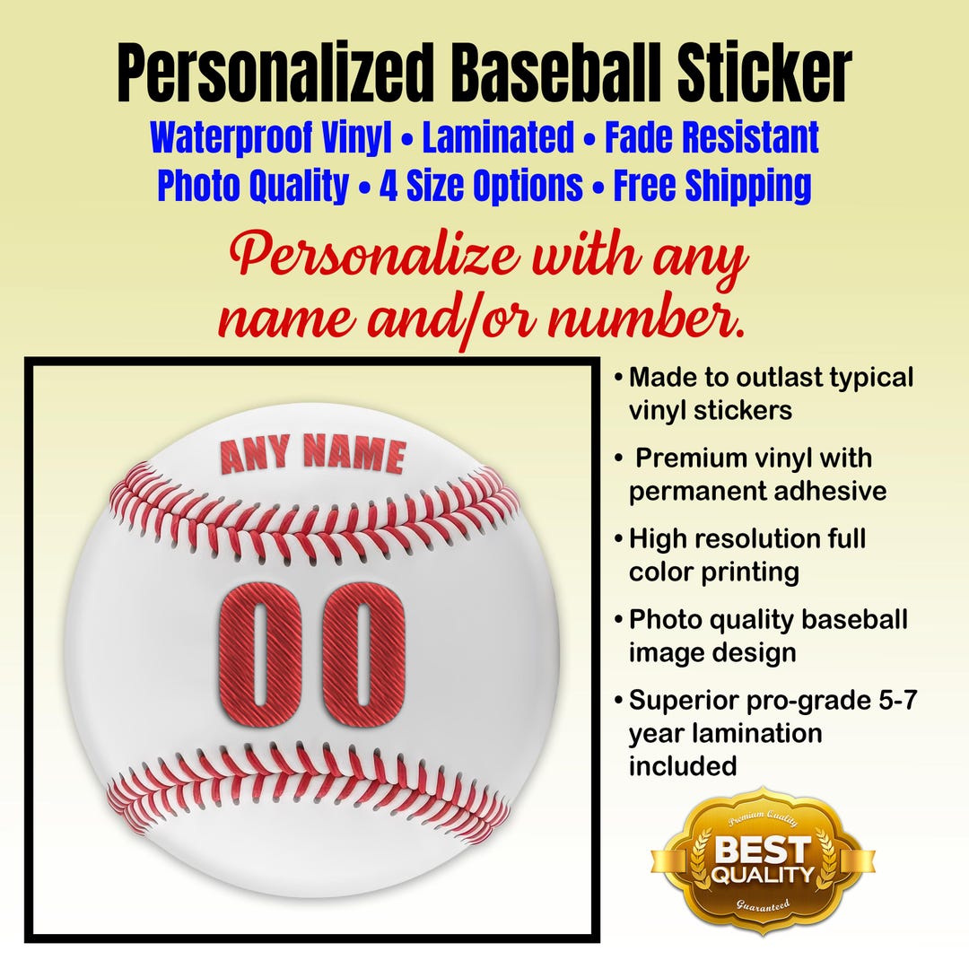 Personalized Baseball Sticker: Waterproof, UV Protected, Laminated - Etsy