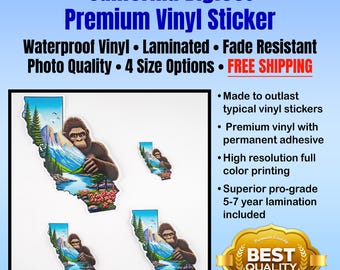 Bigfoot in California Sticker: Waterproof, Durable Vinyl Decal