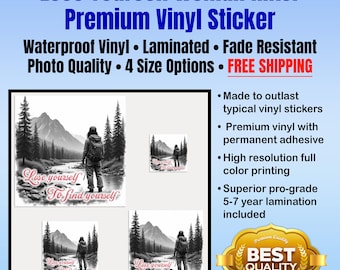 Woman Hiker, Lose Yourself to Find Yourself vinyl sticker.  Waterproof, laminated, ultra durable.