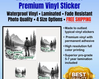 Man Hiker, Lose Yourself to Find Yourself vinyl sticker.  Waterproof, laminated, ultra durable.