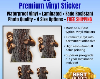 Tree Hugger Bigfoot Sticker: Waterproof Laminated Vinyl Decal