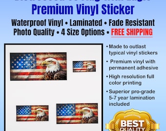 Distressed US Flag Bald Eagle Sticker: Waterproof, Durable Laminated Vinyl