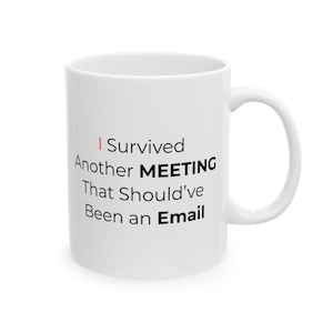 Funny Work Mug, Survived Another Meeting That Should&#39;ve Been an Email, Office Coffee Cup Gift for Coworkers, Boss, Remote Workers