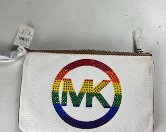 Michael Kors Pride Regenbogen-Logo-Armbandtasche – Neu mit Etikett – Weiße MK Clutch