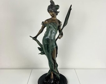 Large Art Nouveau Style Female Sculpture – Heavy Bronze Finish Statue – 26 Inch Decorative Figure