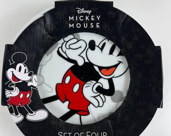Disney Mickey Mouse Dessert Plate Set of 4 Ceramic Mickey Mouse Plates with Original Sleeve