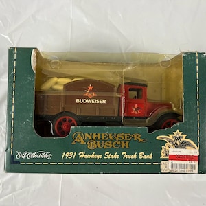 Vintage 1931 Budweiser Hawkeye Stake Truck Bank – Ertl Die-Cast w/ Box