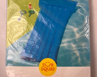 Blue Inflatable Pool Float with Built-In Pillow – Water Lounge Raft – Sun Squad – New
