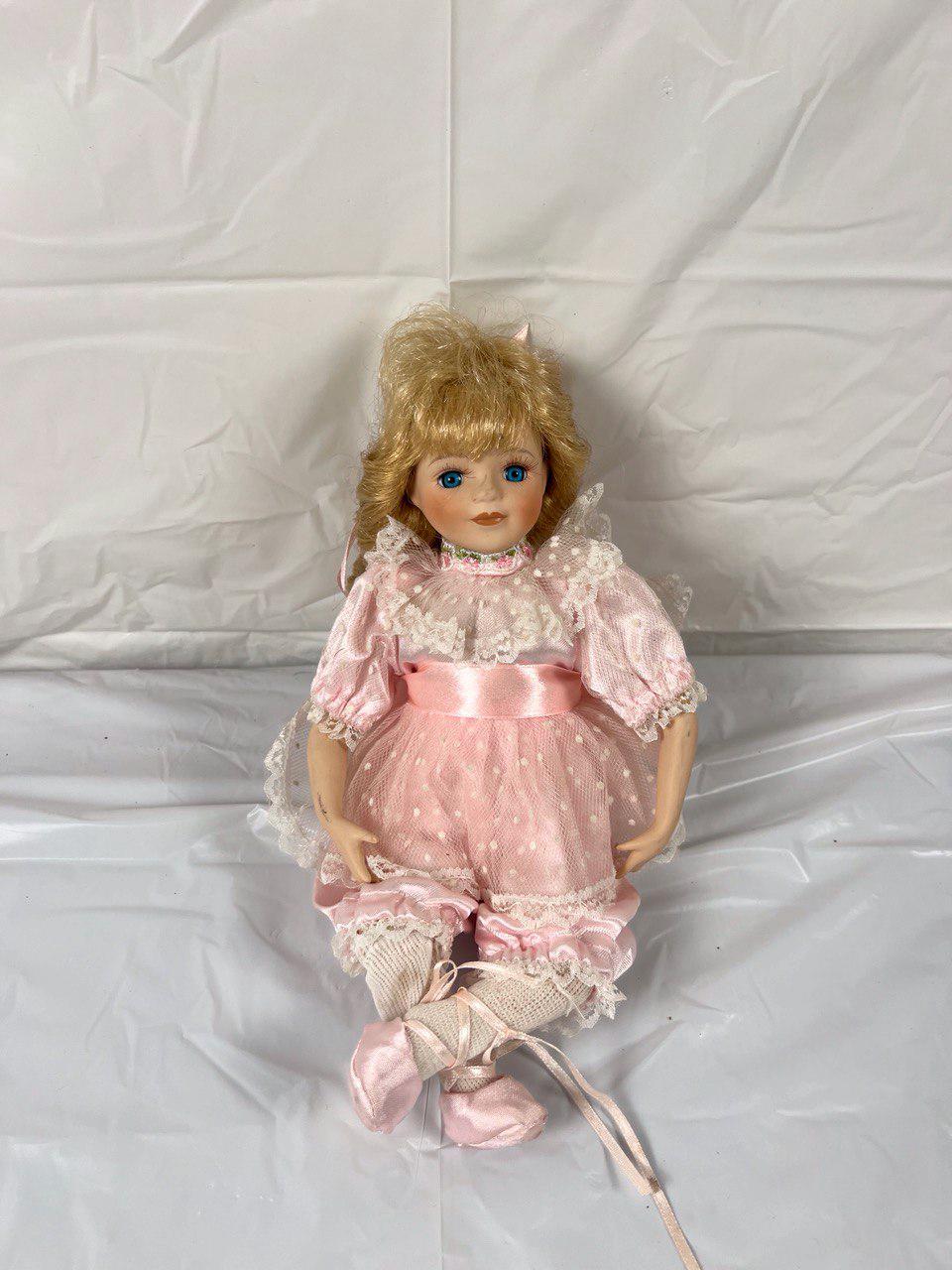 Vintage Porcelain Doll in Pink Lace Dress Blonde Hair & Blue Eyes, 12 Vintage Porcelain Doll in Pink Lace Dress Blonde Hair & Blue Eyes, 12