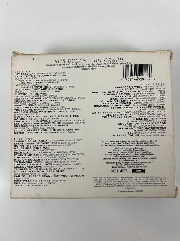 Bob Dylan Biograph 3CD Box Set 1985 Columbia Original USA Folk