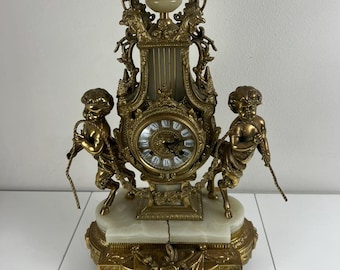 Vintage Imperial Cherub Mantel Clock, Ornate Brass Clock, Onyx Base Clock, French Style Mantel Clock, Restoration Project, Working Movement