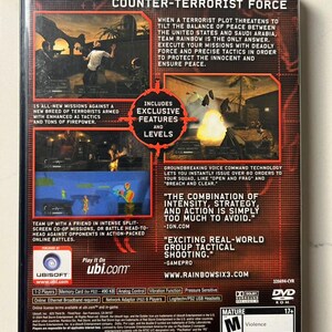 Puede incluir: Caja de juego de DVD Rainbow Six 3. La parte trasera de la caja presenta escenas de acci&oacute;n, descripciones del juego y la clasificaci&oacute;n ESRB. Incluye caracter&iacute;sticas y niveles exclusivos. Juega en l&iacute;nea con hasta 6 jugadores. Contenido maduro, violencia.