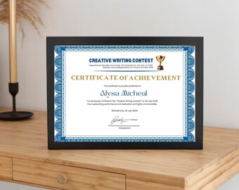 Creative Writing Award Certificate Template: Elegant Student Recognition (PDF, Canva Editable)