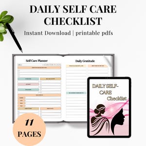 Printable Daily Self-Care Checklist Wellness Planner Mental Health Routine Tracker Self-Love Journal PDF Instant Download Daily wellness