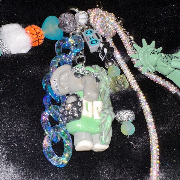 Handmade New York Inspired Bag Charm with Elephant Figure, Statue of Liberty & Sparkling Beads
