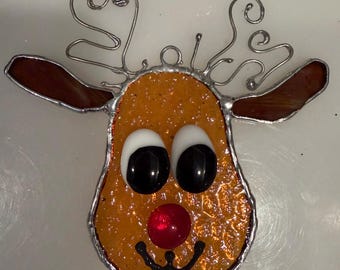 Stained glass reindeer. Reindeer suncatcher. Christmas reindeer. Rudolph the reindeer. Stained glass Christmas ornament. Christmas gifts