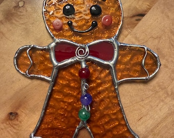Stained glass gingerbread suncatcher / window hanging / Gingerbread man / Christmas gifts / Custom stained glass  / Ornaments / gingerbread