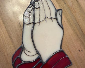 Prayer stained glass window hanging / Prayer suncatcher / prayer hands / Gifts for her / Religion / church/ Custom stained glass