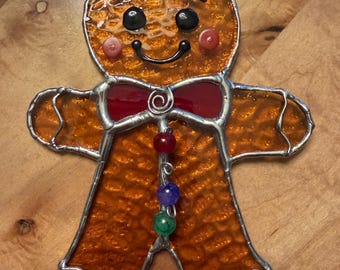 Digitale download glas-in-loodpatroon Kerstmis Gingerbread Man | Patroon van de zonvanger voor de feestdagen | Directe hobbylicentie downloaden | Peperkoek