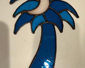 Custom Palmetto flag stained glass suncatcher / SC palmetto & crescent / South Carolina flag  / palmetto moon stained glass / Light catcher