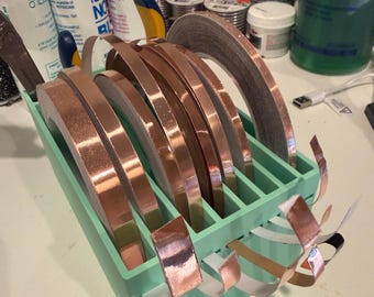 Stained glass foil caddy, foil holder for various sized spools of copper foil.  Various colors available!
