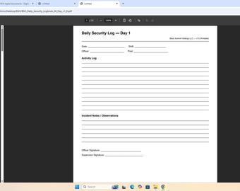 30-Day Security Log Book | Fillable PDF Daily Patrol, Incident & Shift Report Template