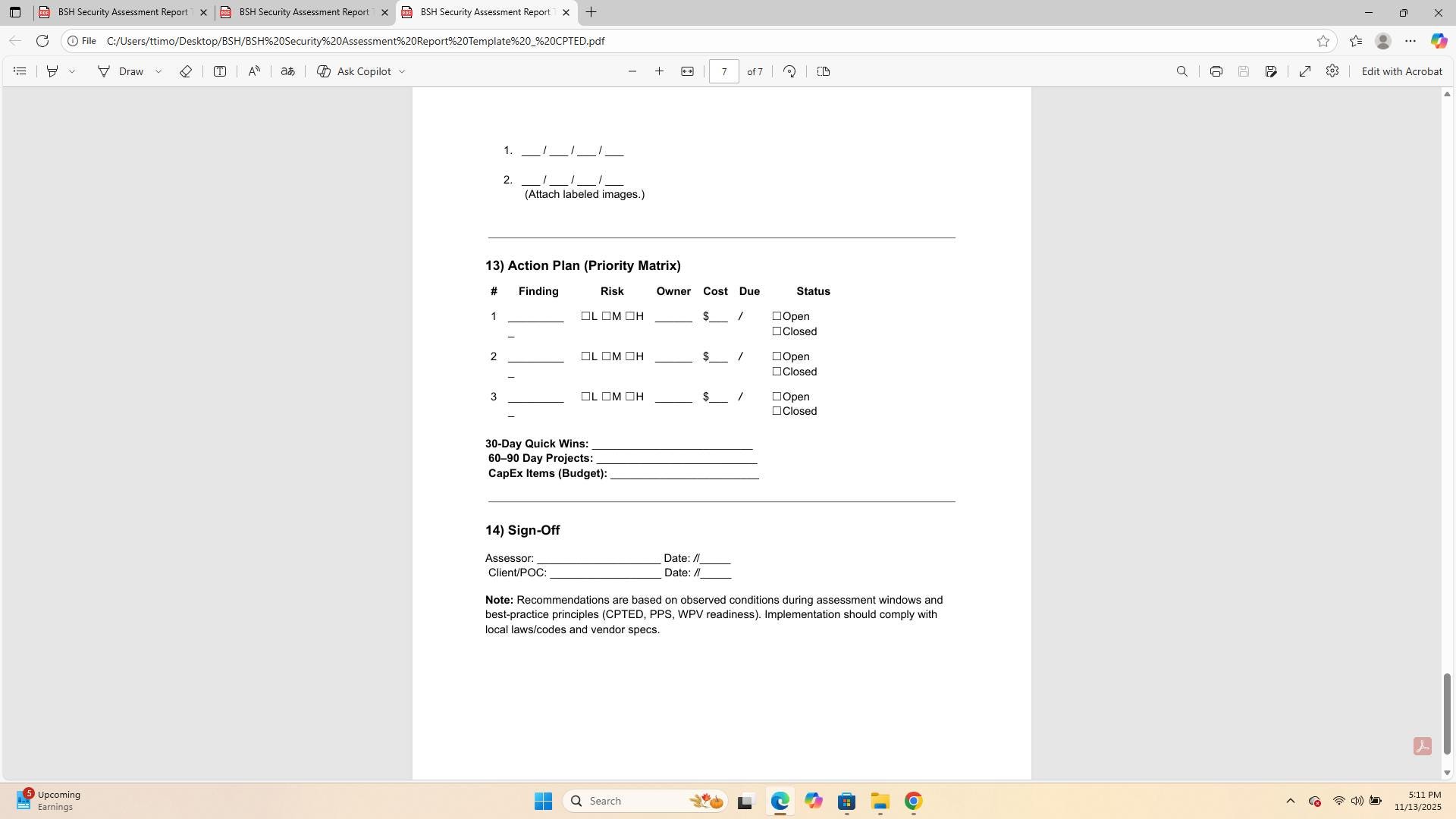 BSH Security Assessment Report Template | CPTED Checklist + Action Plan ...