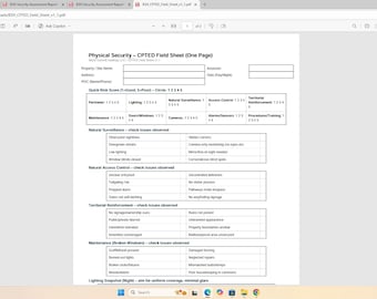 CPTED Field Sheet (One-Page) • Physical Security Walkthrough