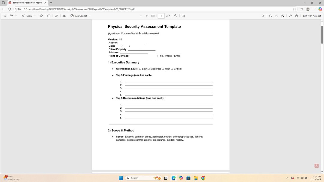 BSH Security Assessment Report Template | CPTED Checklist + Action Plan ...