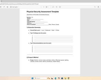 BSH Security Assessment Report Template | CPTED Checklist + Action Plan