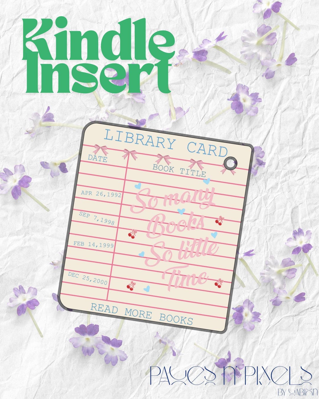 Library Card Inserts- Digital Download, Pink Kindle Insert, Kobo ...